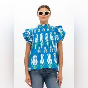 Oliphant Pintuck Ruffle Top Sumba Blue Small